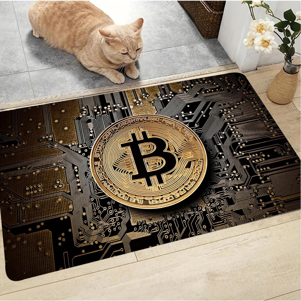 Bitcoin Pattern Area Rug, Non-Slip Mat for Kids' Room, Living Room, Bedroom, Game Room, Entryway, Bathroom, Home Decor