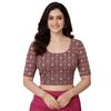 Amazon Brand Anarva Women' Kalamkari Print Cotton Stretchable Round Neck Readymade Saree Blouse (KalamkariBlouseSoi