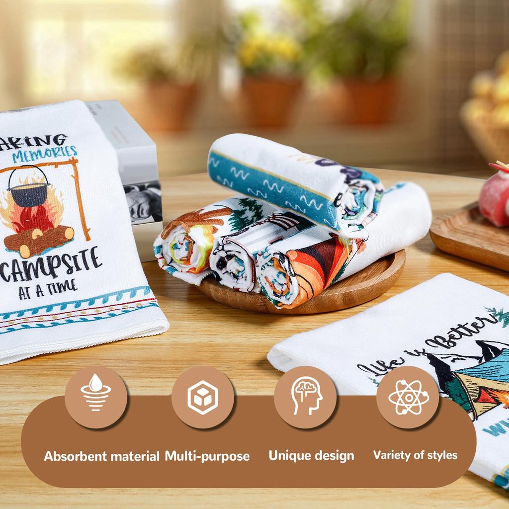 4/6Pcs Kitchen Towels Microfiber Camping Dish Towels 60x40cm Camper Hand Towels with Funny Sayings for Kitchen Bathroom Home
