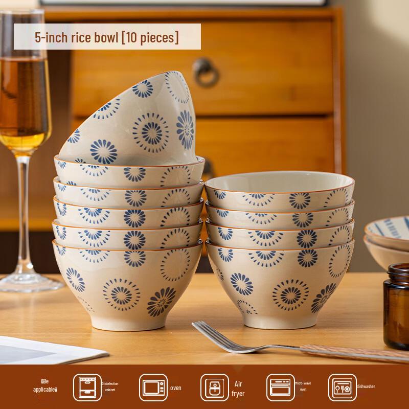 OIMG Underglaze Ceramic 5-Inch Rice & Noodle Bowl Set