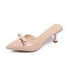 Elegant Pointed Toe French Style High Heel Slippers for Women Outdoor Wear Butterfly Knot Thin Heel Half Slippers Rubber Sole