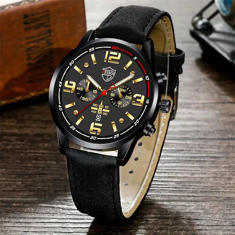 Fashion Men's Casual Sports Quartz Watches Analog PU Leather Wrist Watch with