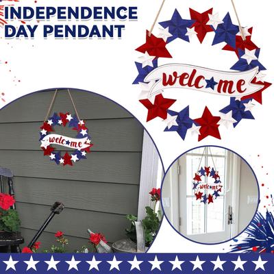 Decoraciones del Día de la Independencia para la Puerta Principal, Madera Roja, Letrero de Estrella Azul, Soldados Patrióticos Día de los Caídos Porche Hogar Pared Decoración Exterior