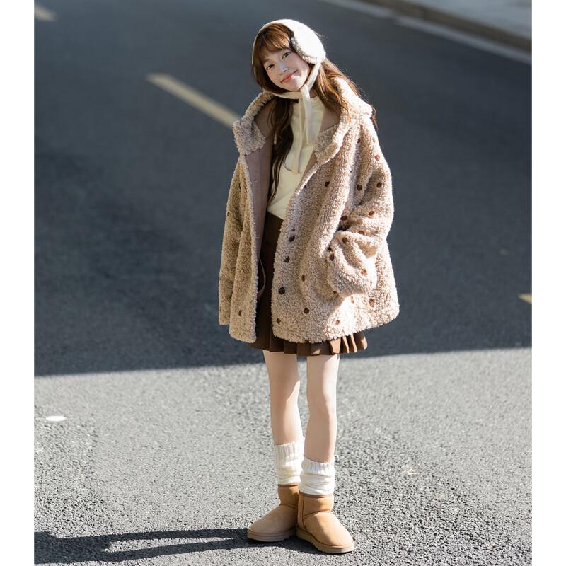 

TonLion Women s Hooded Faux Lamb Wool Coat S