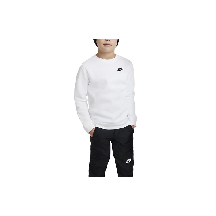 Nike Sportswear Club Fleece Solid Logo Crewneck Long Sleeve Sweatshirt Kids Sweatshirt White DX5081-100