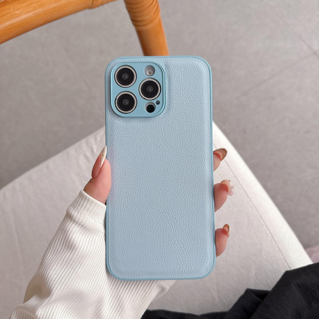 Black Lychee Pattern for Apple 16 Mobile Phone Case for IPhone 15 Personality 12 Promax Autumn and Winter Leather 13 Anti-fall