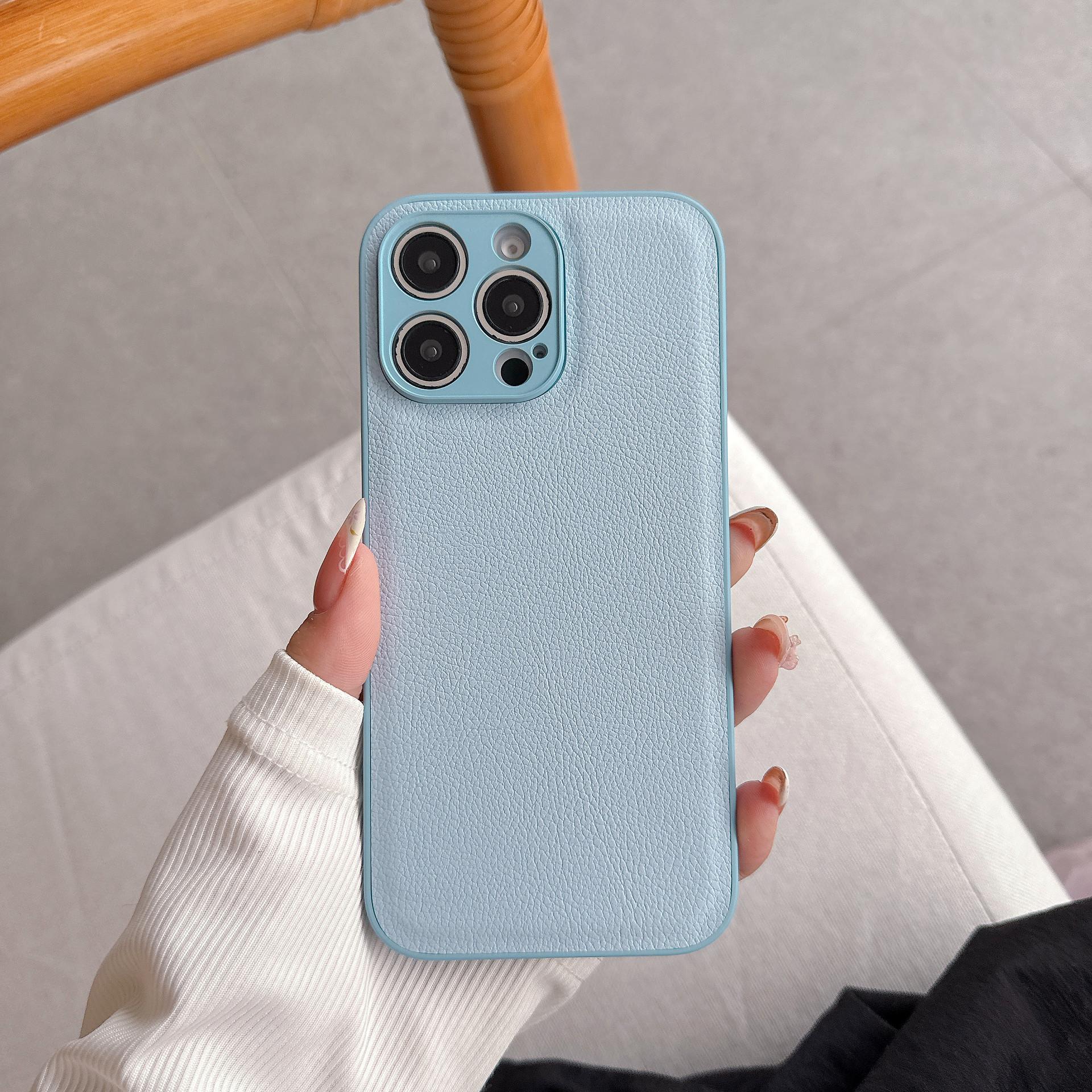 

Black Lychee Pattern Suitable Iphone17 16 Phone Case 14 Personality 12 Leather 13 All-inclusive Protection Apple 14PRO MAX синий