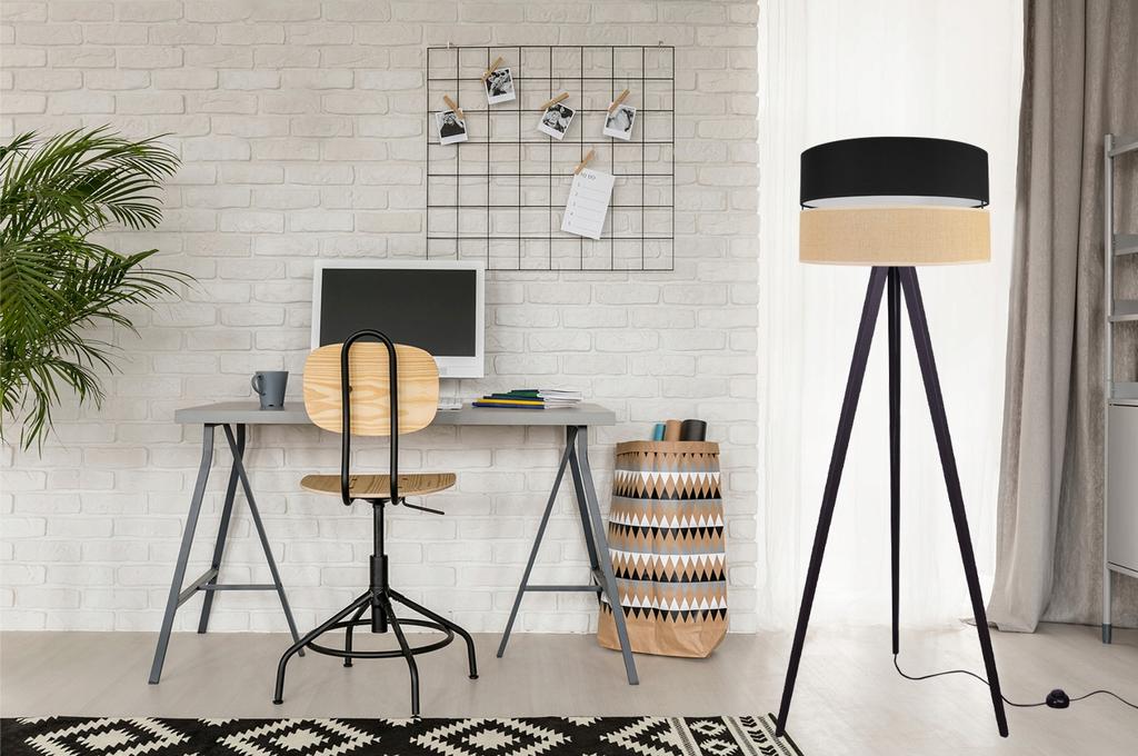 FLOOR LAMP TRIPOD WOODEN LAMPSHADE 45CM BLACK