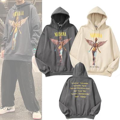 Nirvana Hoodie, Rock Band, Angel, Fall/Winter Style, Casual, Long Sleeve, Hooded Shirt, Soft, Crew Neck, 100% Cotton, Unofficial (White, XXL)