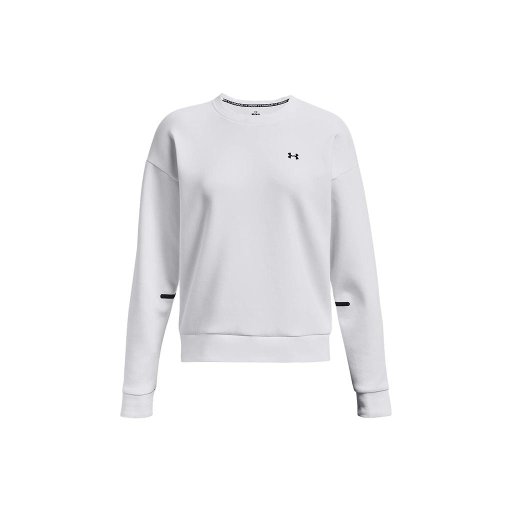 Under Armour Solid Color Crew Neck Casual Long Sleeve Sweatshirt Women Sweatshirt White 1379835-100