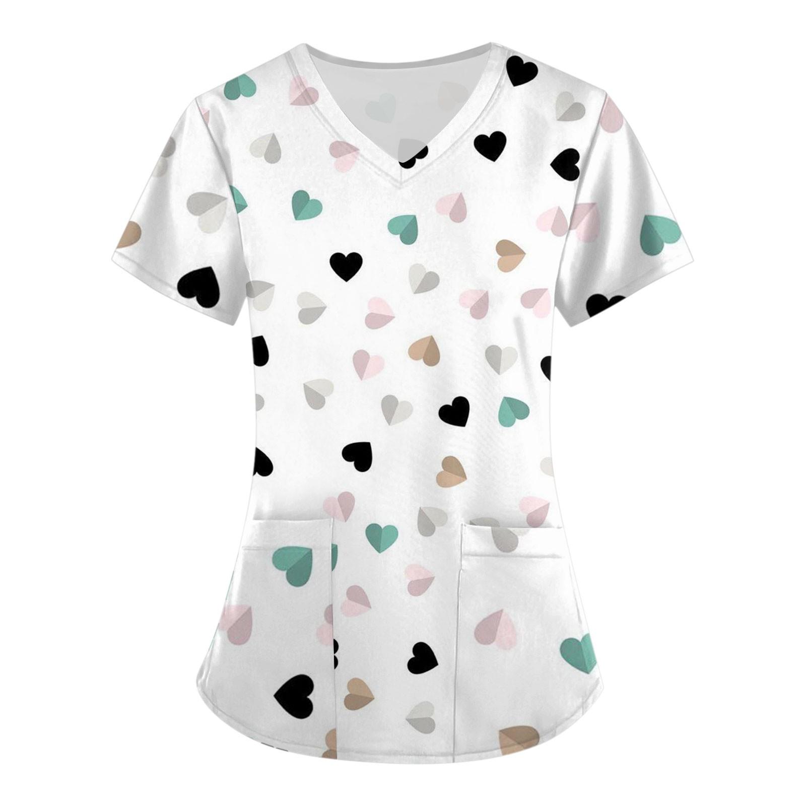 

Женский топ с короткими рукавами и карманами и v-образным вырезом с принтом Love ко Дню святого Валентина XXXXL белый