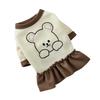 Bear Embroidered Dog Outfit, Waffle Knit Pet Shirt and Dress for Small Dogs