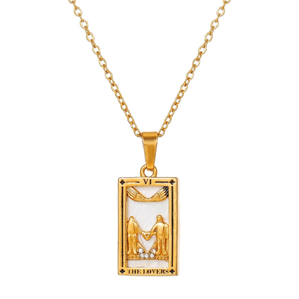 Retro Stainless Steel Zircon Tarot Card Pendant Necklace for Women