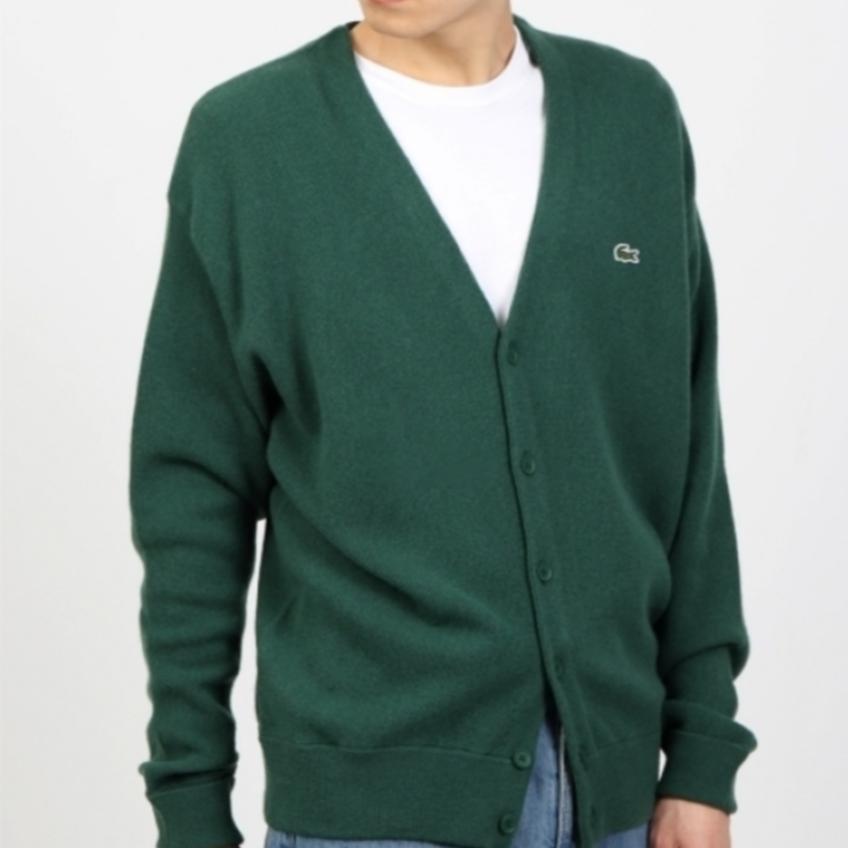 LACOSTE Sweaters Men's Green V-neck Moderate Straight Fit AH0397-132