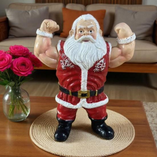 Різдвяна Фігурка М'язистого Діда Мороза Бодібілдер Мультяшний Санта Статуетка з Смоли Святкова Вечірка Настільна Прикраса