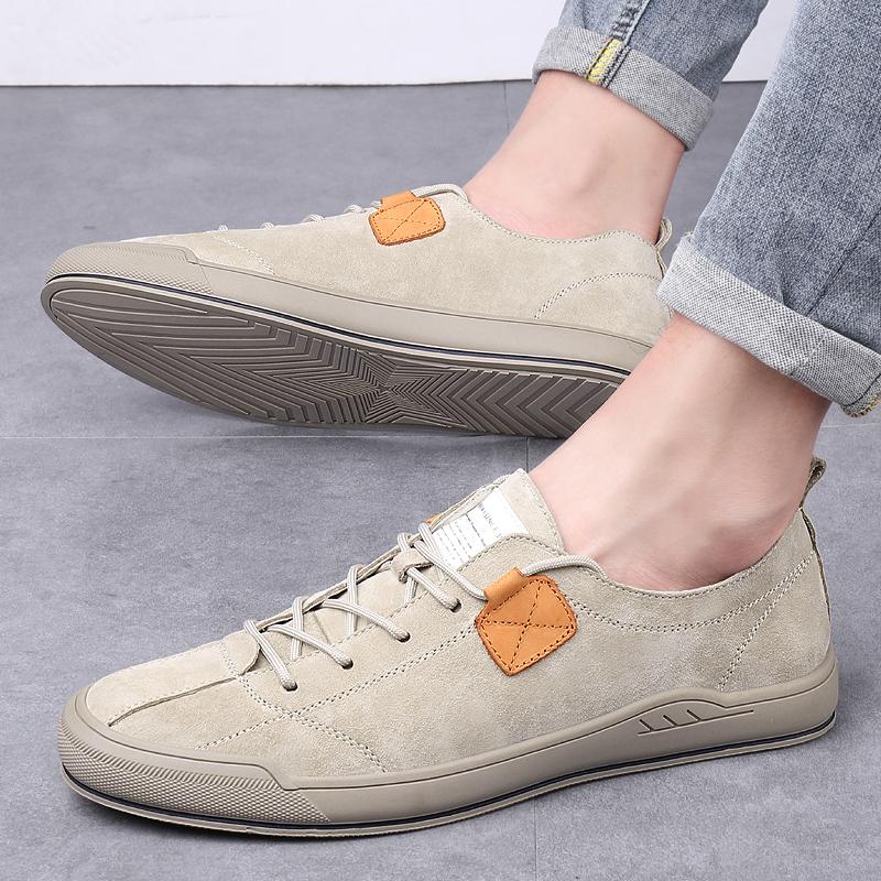 Fashion Soft-Soled Male Outdoor Shoes Leisure Walk Flats Lace-up Men's Casual Shoes Fashion Leather Sneakers Comfortable Skate Footwear