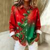Christmas printed long-sleeved shirt blouse spring new casual loose plus size lapel shirt WG18
