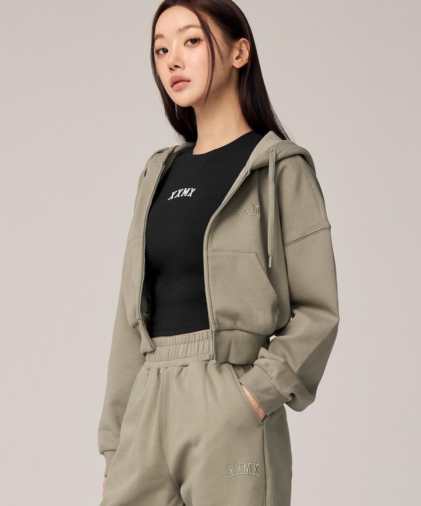Xexymix Warm Cotton Crop Zip-Up Hoodie Black