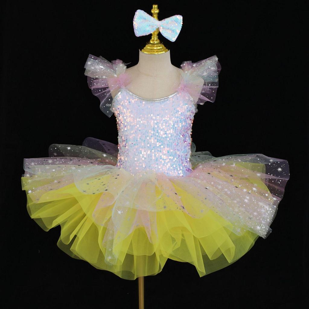 Kids' June 1st Ballet Little Swan Dance Costume - Puffy Gauze Skirt for Kindergarten Dancers