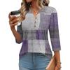 Women’s Fashion Loose Fit Three Quarter Sleeve Top with Button and Geometric Print for Casual or Daily Wear