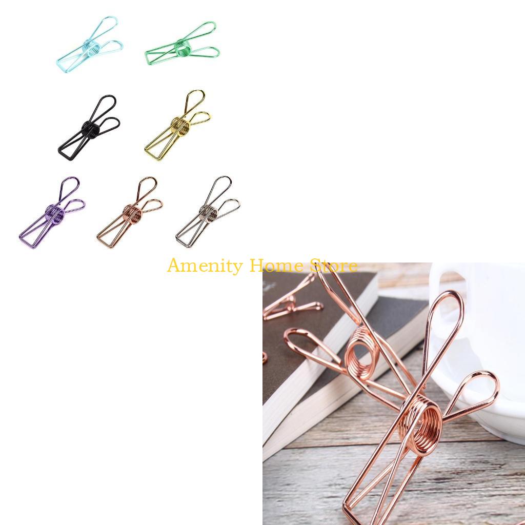 F26C 20 Pcs Multipurpose Clothespins Steel Wire Clips Drying Pegs Clamps for Clothes/Snack Bags/Outdoor/Kitchen/Office
