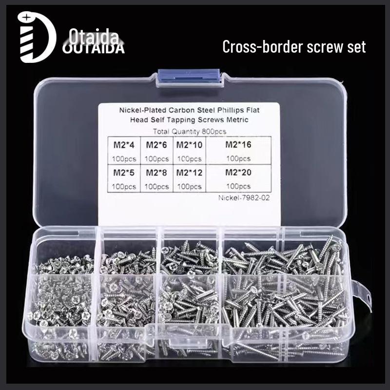 

800PCS M2 KA Carbon Steel Phillips Flat Head Self-Tapping Screw Set