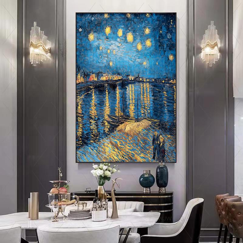 Van Gogh Stjärnhimmel Posters Landskapsbilder Dukmålning Väggkonstbilder för vardagsrum Modern heminredning Ingen ram