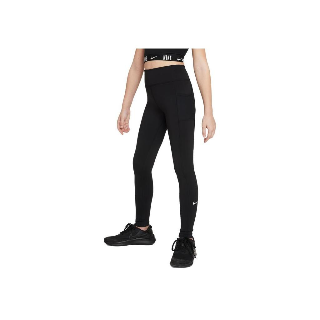 Nike Solid Color Quick-Dry High-Waisted Slim Fit Knitted Sports Pants Kids bottoms Black FD2855-010