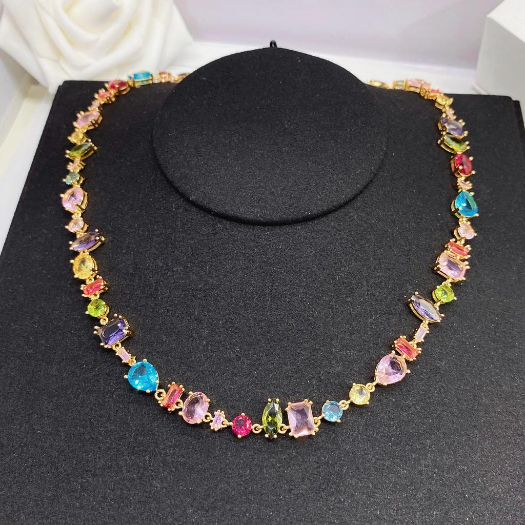 Women's Square Crystal Rainbow Jewelry Set: Bracelet, Necklace & 18K Gold Plated Earrings