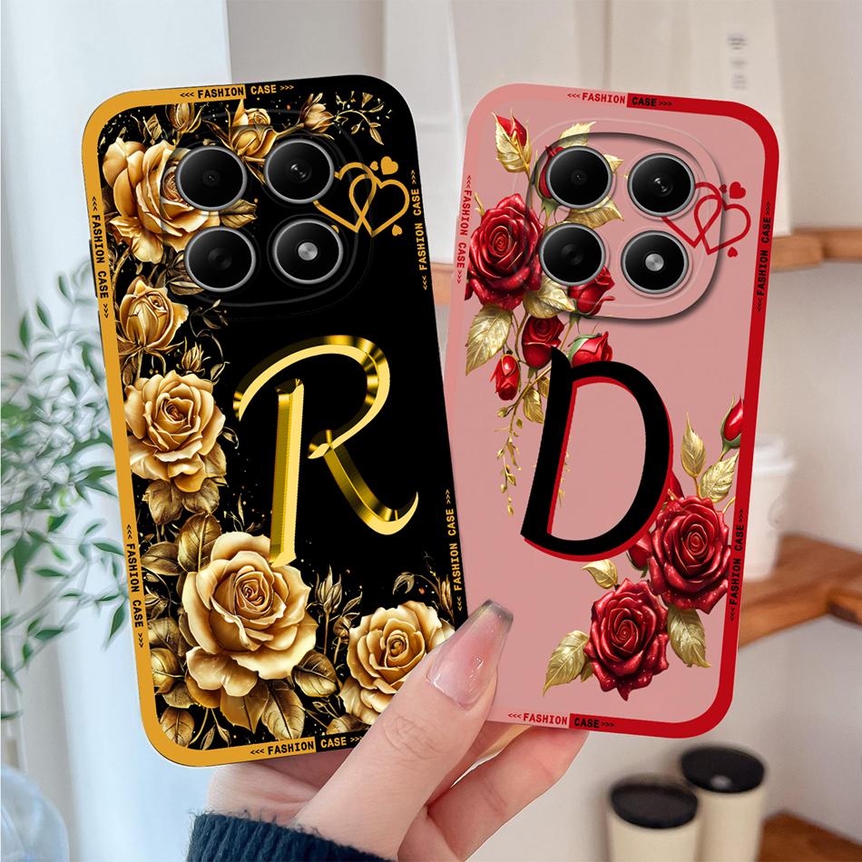 Case For Poco M8 Pro / Poco M5 M5S Fashion Rose Letters Soft Liquid Silicone Phone Shell For Poco M 8 M 5 Lightweight Funda