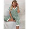 Damen Freizeit Pyjama Set mit Sternenprint - V-Ausschnitt Kurzarm Oberteil & Shorts mit Taschen, Polyester-Mischung, Perfekt für Frühling/Sommer, Pyjama mit entspannter Passform