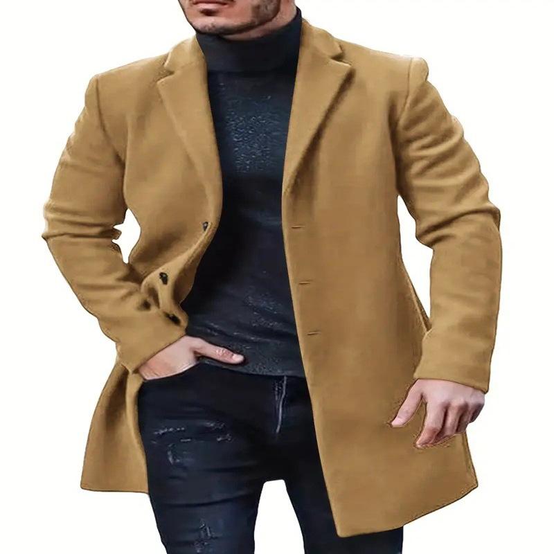Men's Coat Woolen Overcoat  Windbreaker Solid Color Trench Autumn and Winter Outerwear Cardigan Jaqueta Masculina
