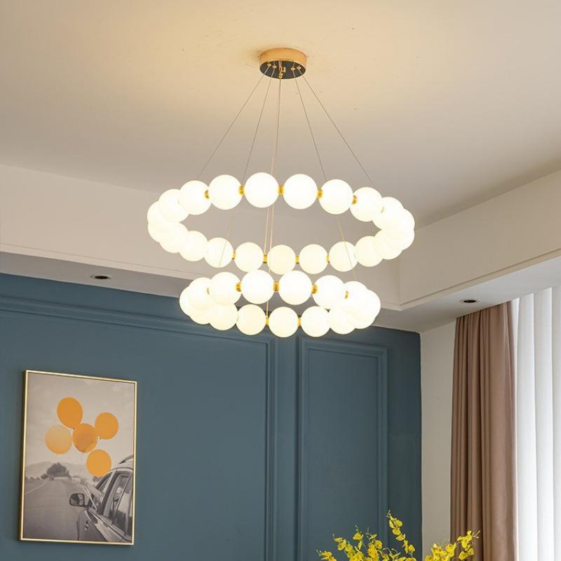 Nordic Modern Living Room Pendant Light Designer Simple LED Bedroom Circular Personalized Dining Room Pearl Necklace Light