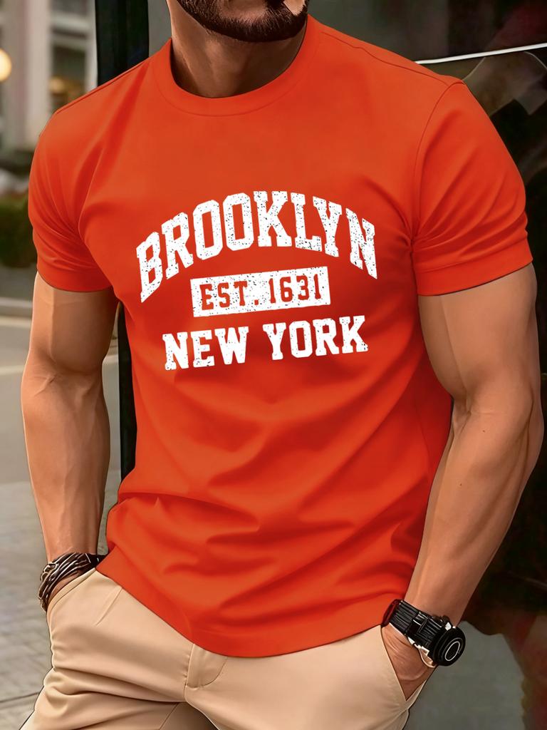 Brooklyn New York City Print T Shirt Men Fashion AllMatch Streetwear Crewneck Cotton Clothing Unisex Summer Loose TShirts