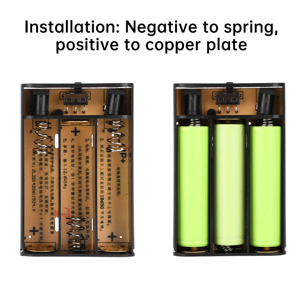 3 Cell Solder-Free 18650 Tandem Battery Box 12V Rechargeable Removable With Protection With Lid With DC Holder Power Pack