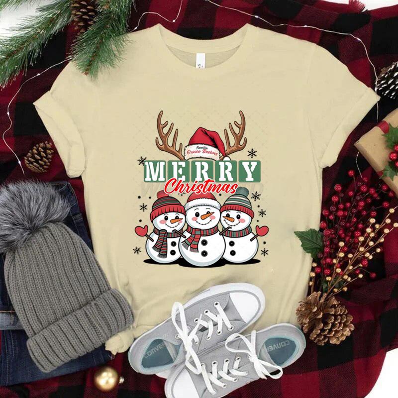 Feliz Natal Fofo SnowUnisex Camisetas Gráficas Mulheres Festa de Natal Camiseta Combinando Camiseta Festiva de Feriado Ano Novo FeVestuário Unissex