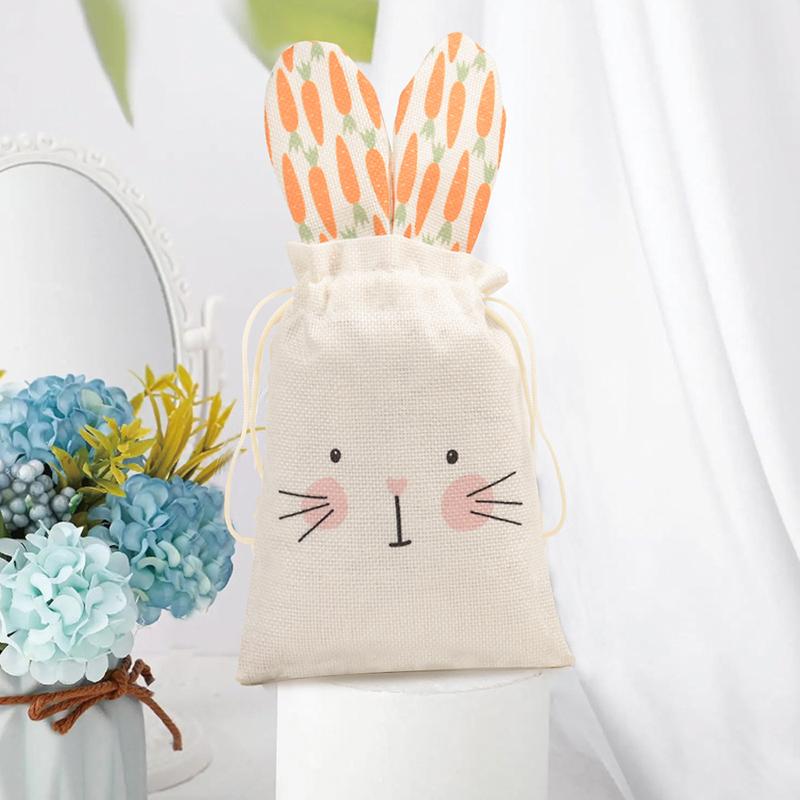 WTEMPO Ostern Süße Kaninchen Geschenktüten Frühling Sommer Party Mitgebsel Geburtstagsdekorationen Wiederverwendbare Goodie-Aufbewahrungstaschen Kaninchen Kordelzug Leckerli-Taschen