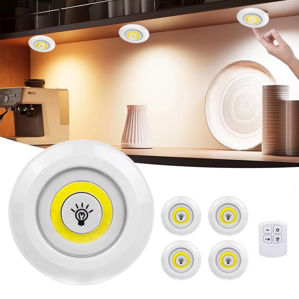 COB LED Wireless Under Cabinet Light with Remote Control Dimmable 3W Battery Night Lamp for Wardrobe Closet Bedroom Kitchen Lighting