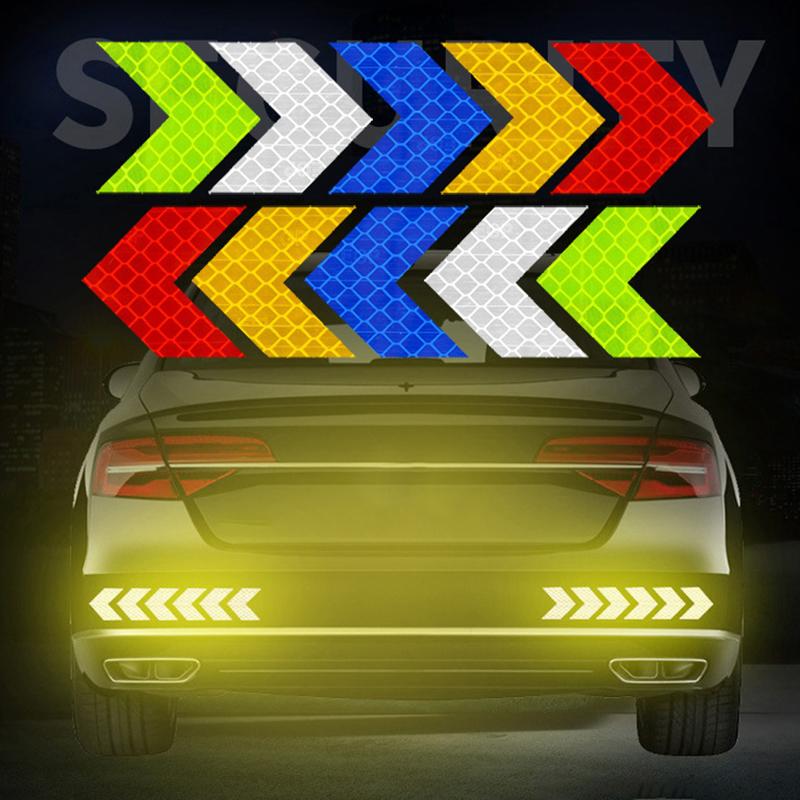 10 Piezas/Set Cinta Reflectante de Señal de Flecha Adhesivo de Seguridad de Advertencia Para Parachoques de Coche Maletero Reflector Cinta de Peligro Accesorios para Motocicleta