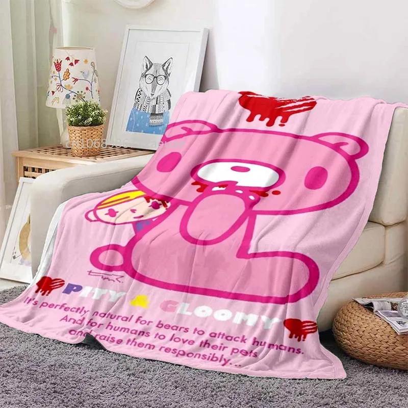 Cartoon Gloomy Bear Printed Blanket for Beds Sofas Warm Soft Flannel Blanket Gift