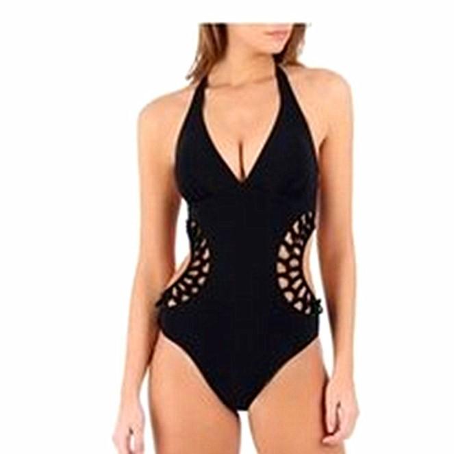 

2024 New Style Solid Color Backless Knitted Mesh Swimsuit XL чорний