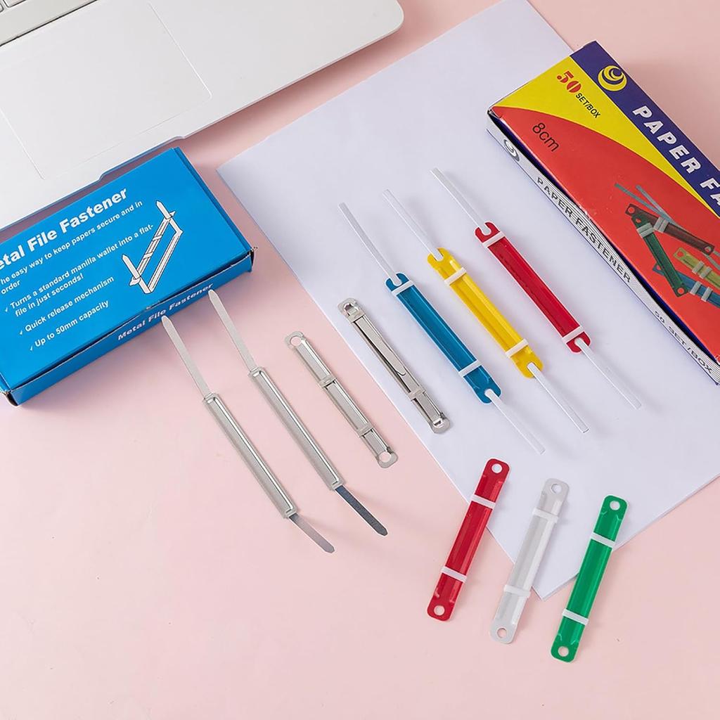 Metal File Fastener, 50 Pcs Stainless Steel 3.5 Inch 2 Hole Metal Paper Clips for Loose-Leaf and Office (50)