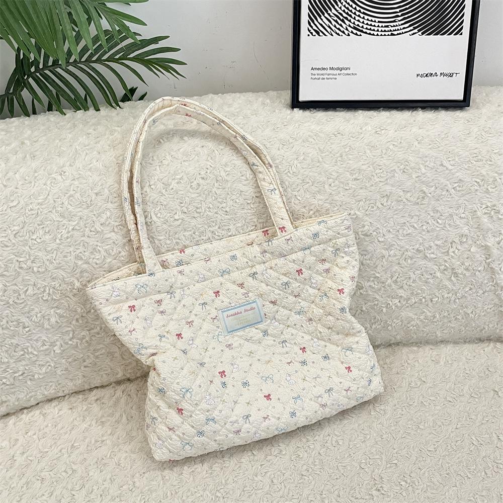 10 Cartoon Printed Quilted Quilted Cotton Bag Shoulder Cotton Bag Women's Horizontal Large-capacity Portable Canvas Bag
