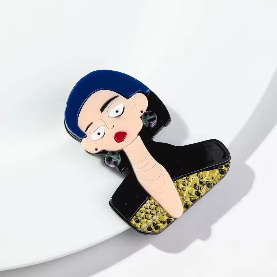New Fashion Lady Acrylic Brooches for Women Cute Cartoon Glasses Girl Figure Badge Pins Casual Jewelry Clothes Accessories Gift