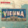 2D platt retro metallskylt med sevärdheter i Wiens stadsbild och historiska byggnader, lämplig för hem, barer, garage