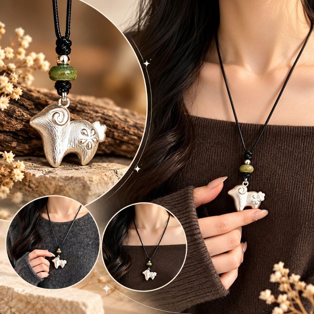 Bohemian Vintage Long Necklace Adjustable Sweater Chain Gifts Sheep Pendant Necklace Daily Wear