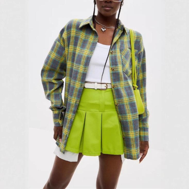 2025 Autumn Retro Plaid Lapel Loose Long Sleeve Women's Shirt