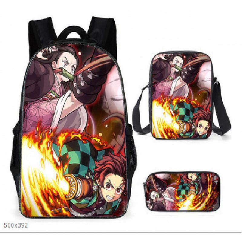 Demon Slayer Kimetsu No Yaiba Backpack Set With Breathable Polyester For School And Travel