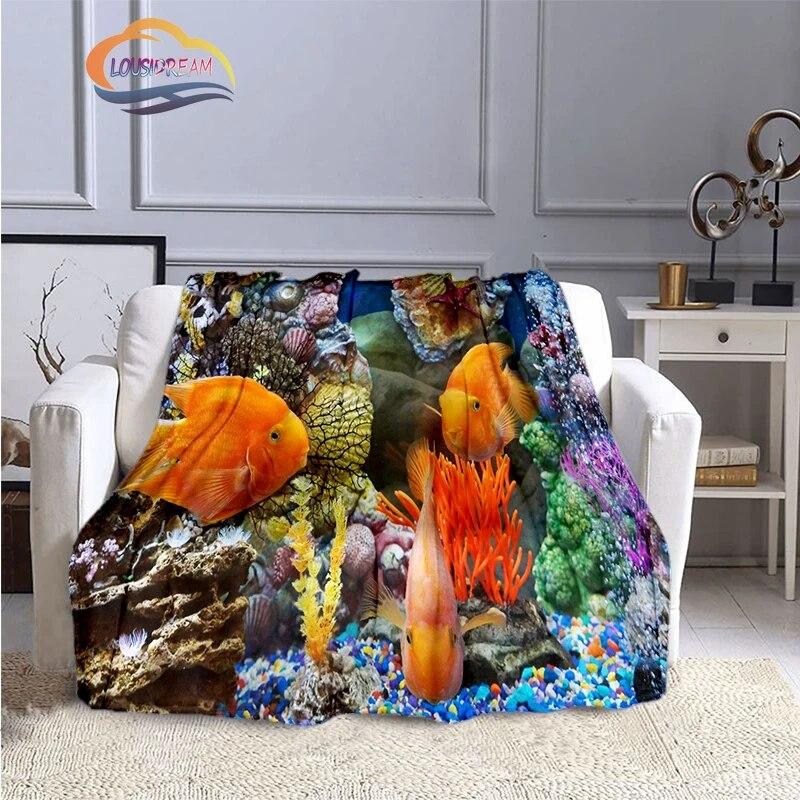 Marine Life Blanket Fashion Marine Organism Oceanic Dolphins Flannel Quilt Cover Travel Bedding Throw Bedspread