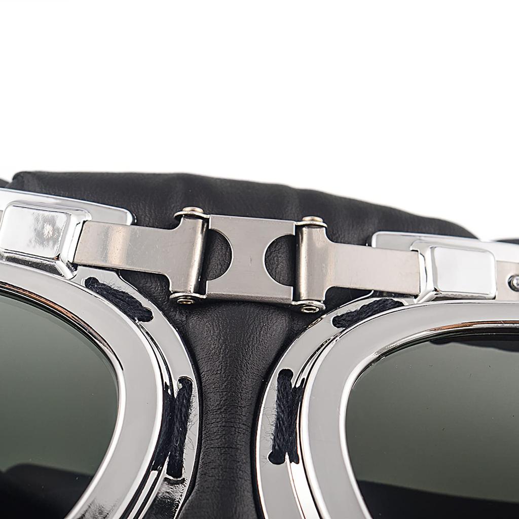 evomosa Motorcycle Motocross PC Lens Foldable Ski Goggles Windproof Dustproof Retro Vintage Goggles Oval Foldable Bike Goggles (Black)